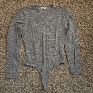 Madewell Gray Long Sleeve Bodysuit